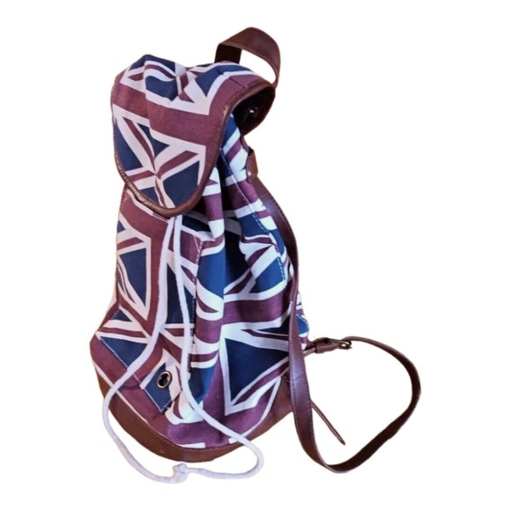 Union Jack British England UK canvas faux leather red white‎ & blue backpack